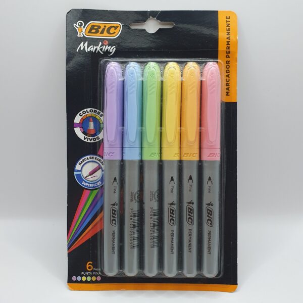 Marcador Permanente Delgado Pastel 6pz Bic